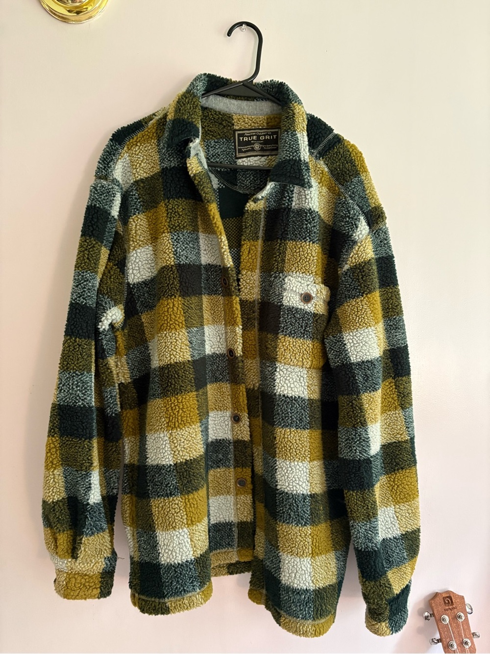 True Grit Oversize Green, Cream & Mustard Plaid Sherpa Zip-Up
